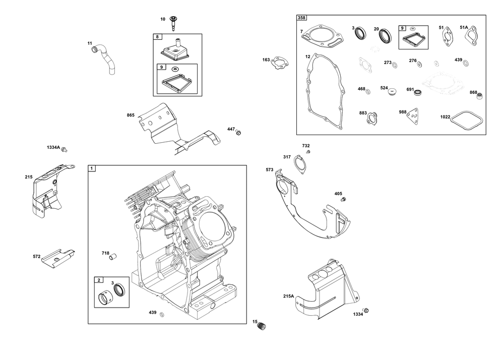 Cylinder Group Diagram and Parts List for 356447-0680-F1 200000 - 399999 Briggs and Stratton Engine